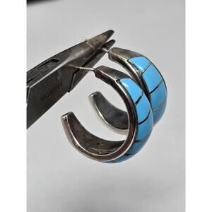 ​Vtg Native 925 Sterling Silver Turquoise Earrings Curved